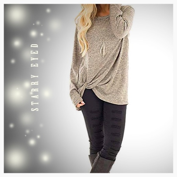 ☠️🍸BNWT☠️🍸KHAKI TWIST KNOT TUNIC☠️🍸A STAPLE☠️🍸 - Picture 2 of 3